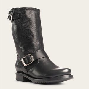 Frye Black Leather Combat Boots Veronica Short